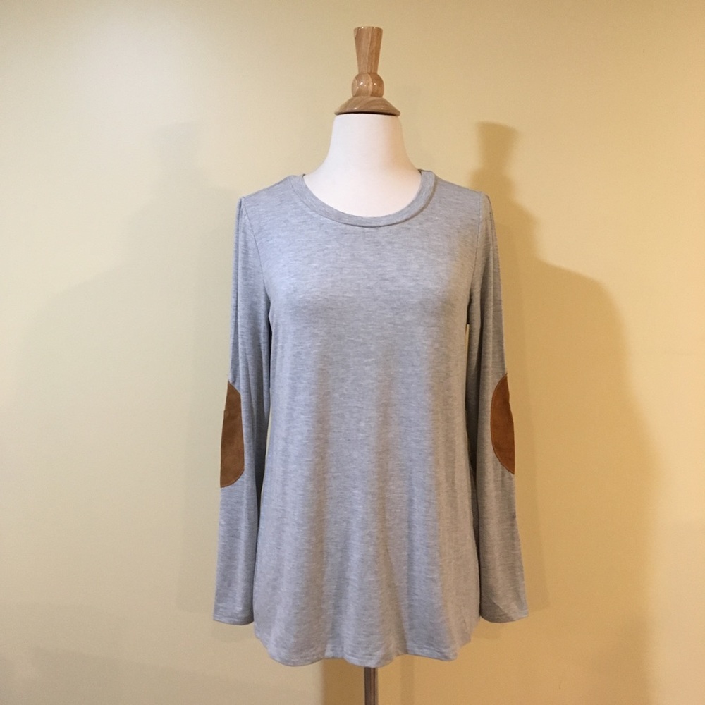 Elbow Patch Super Soft Long Sleeve Drapey Tee Grey - Picture 6 of 8